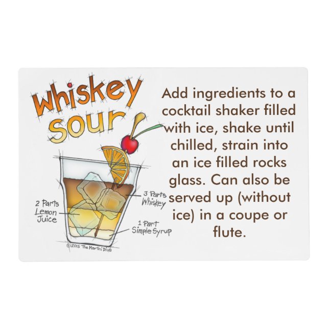 REVERSIBLE PLACEMAT - WHISKEY SOUR RECIPE COCKTAIL (Front)