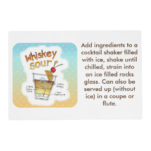 REVERSIBLE PLACEMAT - WHISKEY SOUR RECIPE COCKTAIL