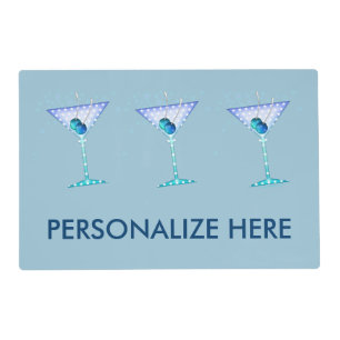 REVERSIBLE PLACEMATS, BLUE MARTINI DESIGN PLACEMAT