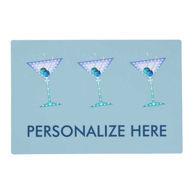 REVERSIBLE PLACEMATS, BLUE MARTINI DESIGN PLACEMAT (Front)