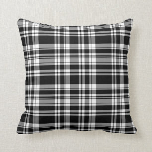 Reversible Plaid -white/black/red Throw Pillow