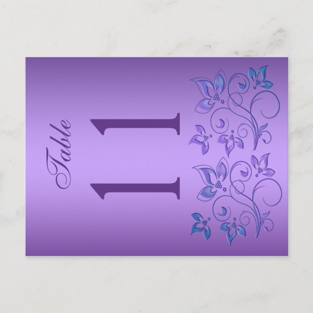Reversible Purple and Blue Floral Table Number (Front)