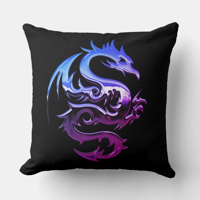 Reversible Purple Metallic Dragon Throw Pillow (Front)
