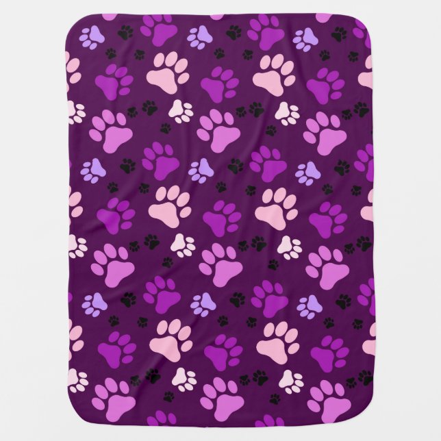 Reversible Purple Paw Print Dog Crate Blanket (Front)