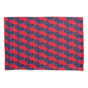 Reversible Red and Blue Motor Racing Sports Cars Pillow Case