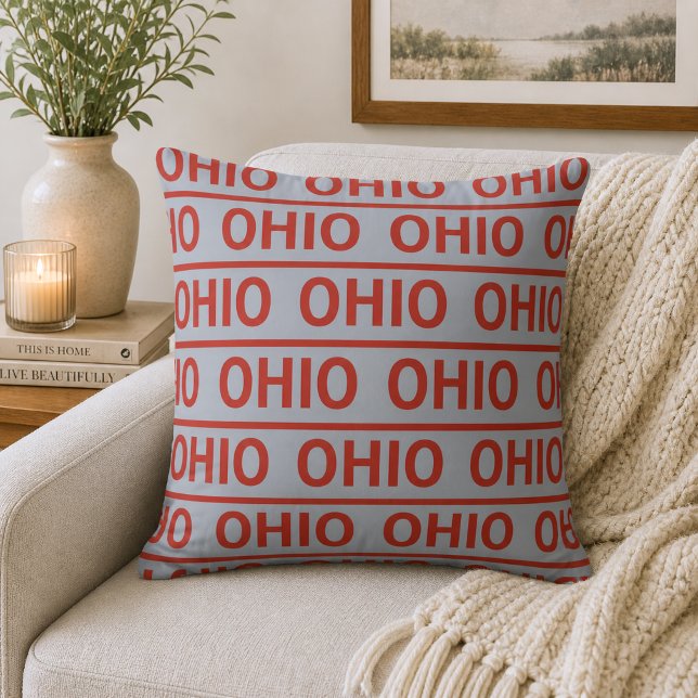 Reversible Red and Gray Ohio Throw Pillow (Creator Uploaded)