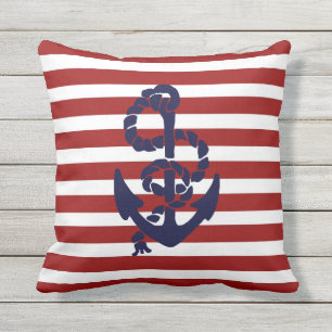 Reversible Red Blue Anchor Outdoor Throw Pillow