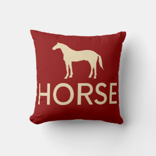 Reversible Red & Cream Horse Equestrian Throw Pillow