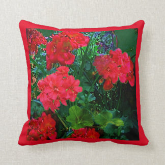 REVERSIBLE RED GERANIUMS GREEN GARDEN ART  THROW PILLOW