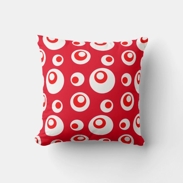 Reversible Red & White Abstract Dots Throw Pillow (Front)