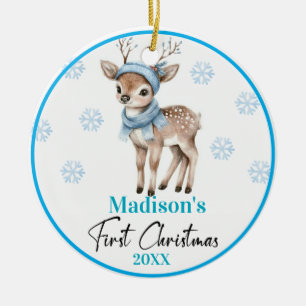 Reversible Reindeer-Baby's 1st Christmas & Snowman Ceramic Ornament