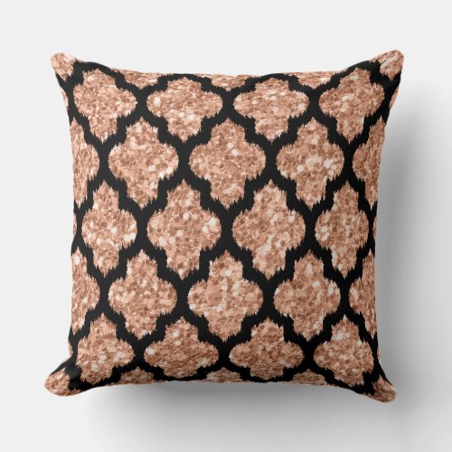 Reversible Rose Gold Glitter  Black Quatrefoil Throw Pillow