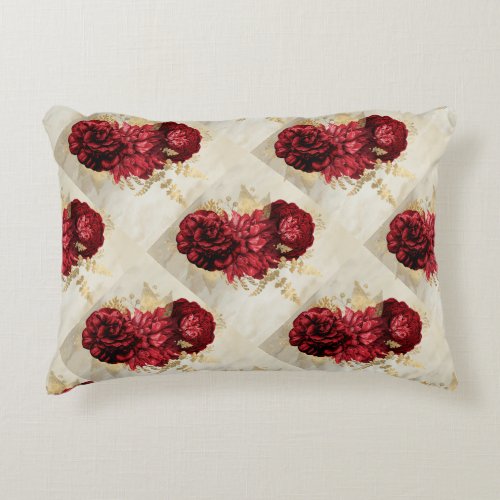 Reversible rose red purple vintage botanical print accent pillow