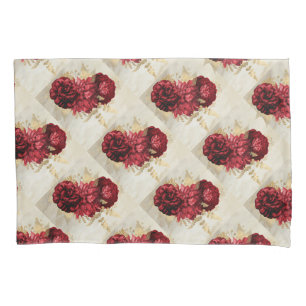 Reversible rose vintage red purple collage pillow case