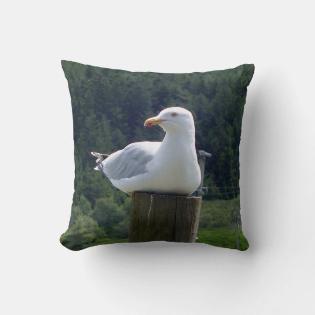 Reversible Seagull Laying Down Throw Pillow (Front)