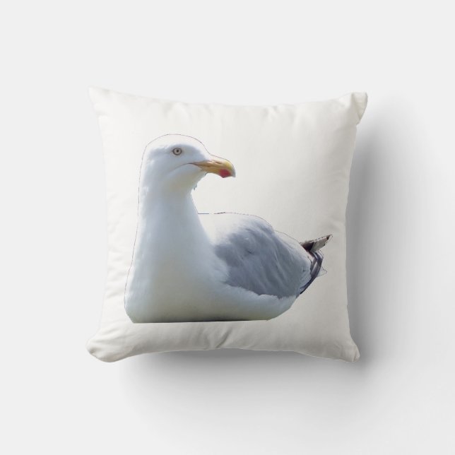 Reversible Seagull Laying Down Throw Pillow (Front)