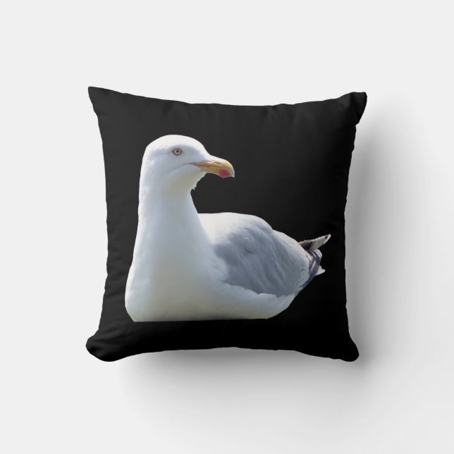 Reversible Seagull Laying Down Throw Pillow (Front)
