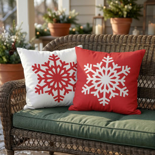 Reversible Seasonal Snow Ice Crystal Motif Outdoor Pillow