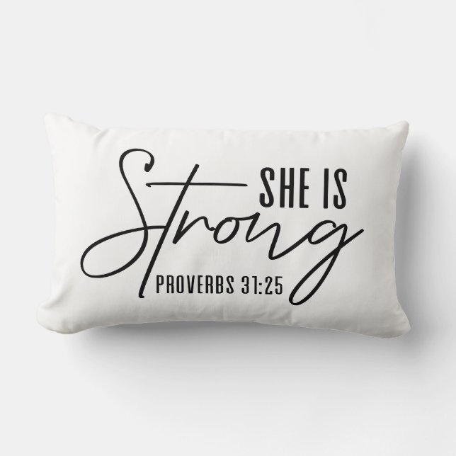 Reversible She Is Strong Proverbs 31:25 Lumbar Pillow (Front)