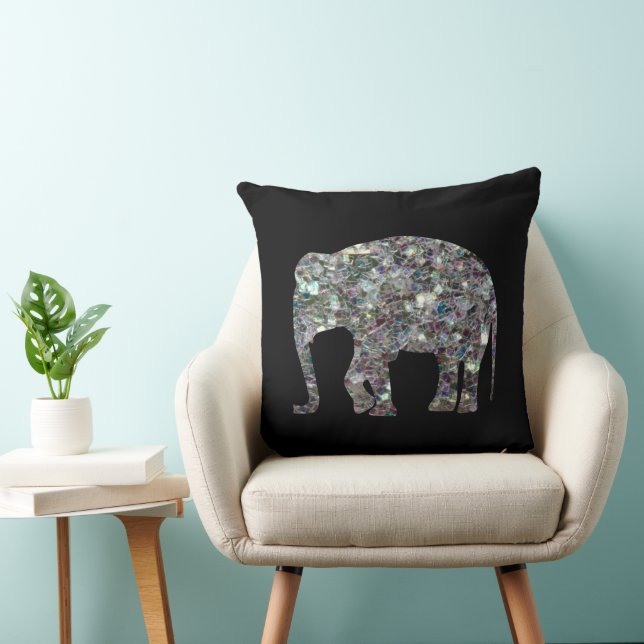 Reversible Sparkly silver mosaic Elephant PLdesign Throw Pillow (Chair)