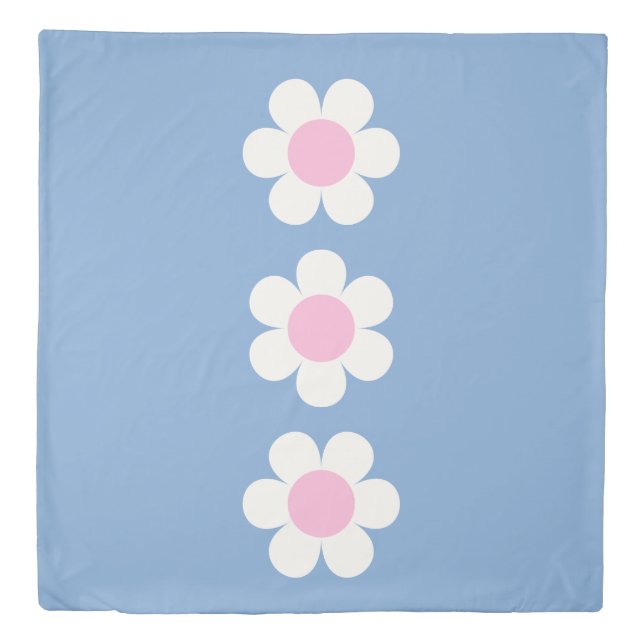 Reversible Spring Flowers Blue & Pink Duvet Cover (Front)