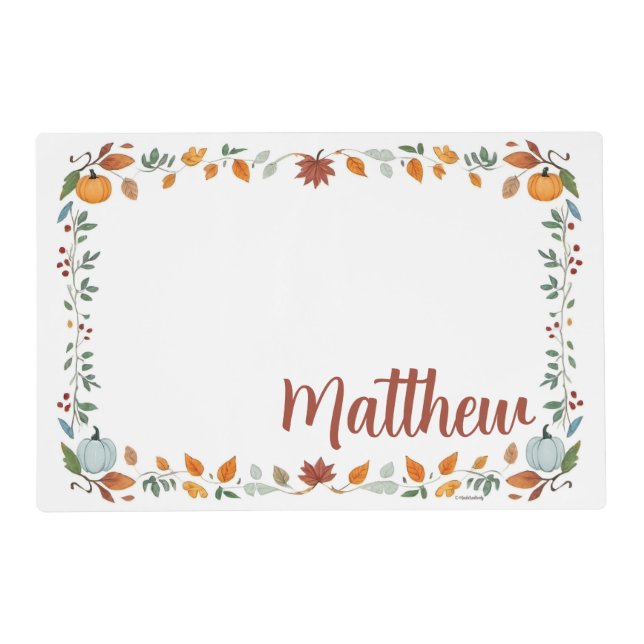Reversible Thankful Floral Thanksgiving Placemat (Back)