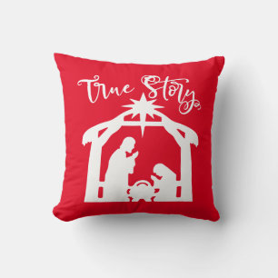 Reversible True Story Nativity Throw Pillow
