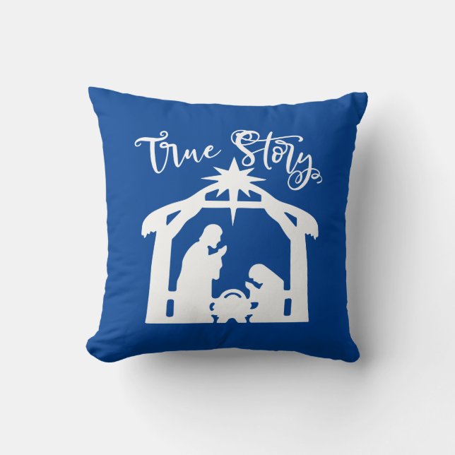 Reversible True Story Nativity Throw Pillow (Front)