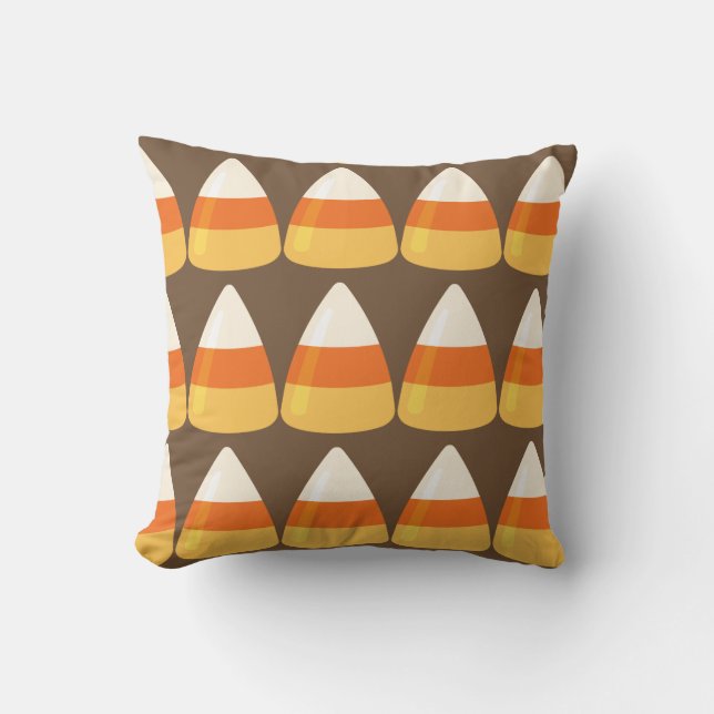 Reversible Two Sided Candy Corn Pumpkins Halloween Throw Pillow (Front)