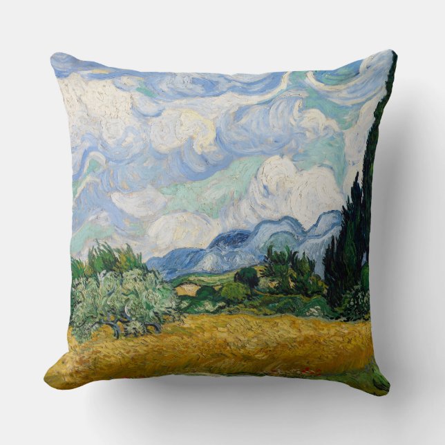 Reversible Van Gogh Wheat Field with Cypresses Throw Pillow (Front)