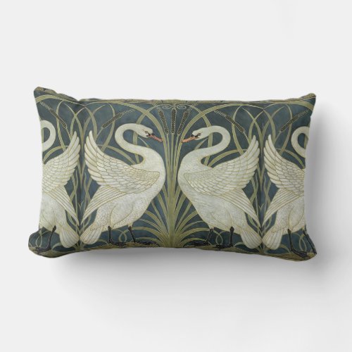 Reversible Vintage Walter Crane Swan Rush and Iris Lumbar Pillow