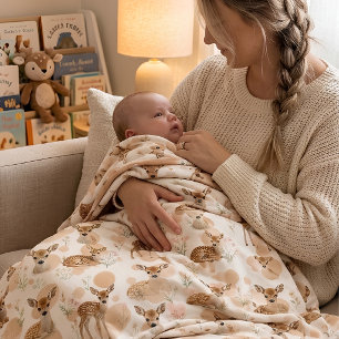 Reversible Vintage Woodland Fawn Personalized Baby Blanket