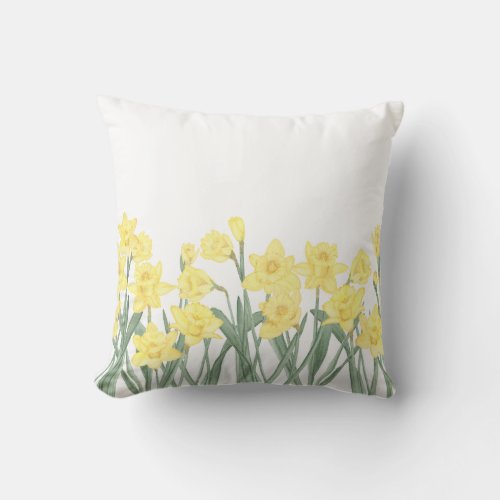 Reversible Watercolor Daffodil Ditzy Floral Throw  Throw Pillow