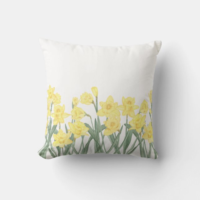 Reversible Watercolor Daffodil Ditzy Floral Throw  Throw Pillow (Front)