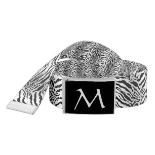 Reversible White Tiger Print Belt with Monogam