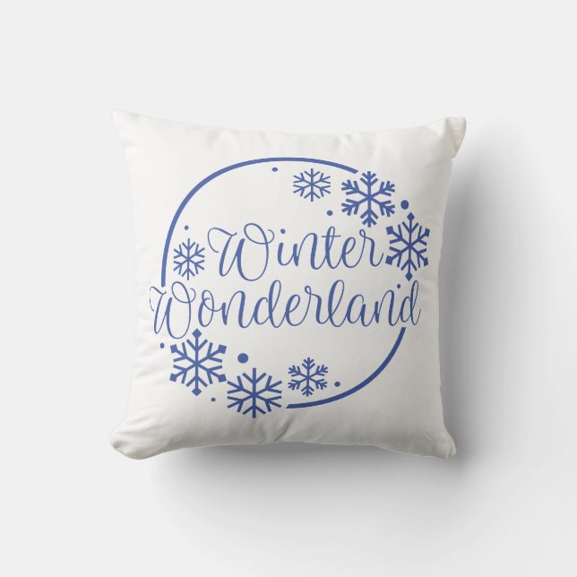 Reversible Winter Wonderland with Snowflakes Throw Pillow (Front)