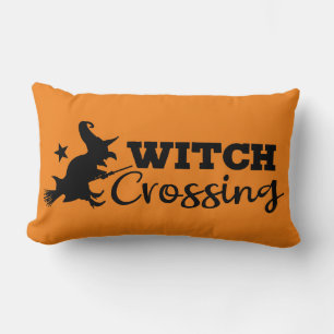 Reversible Witch Crossing with Flying Witch Lumbar Pillow