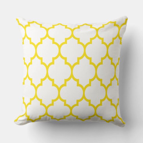 Reversible Yellow And White Quatrefoil Pattern Throw Pillow