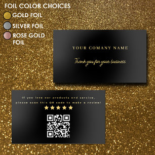 Review Link QR Code Thank You Black Gold Foil Business Cards