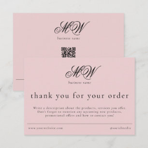 Review Order Packaging Insert Script Monogram Pink Thank You Card