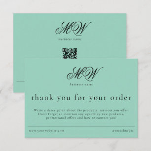 Review Order Packaging Insert Script Monogram Teal Thank You Card