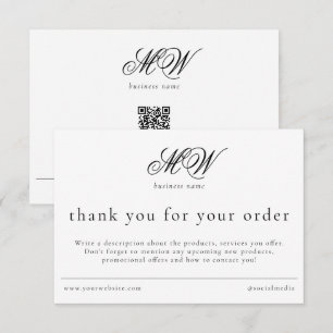 Review Order Packaging Insert Script Monogram Thank You Card