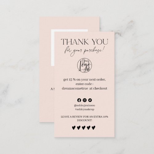 Review Simple black and pink order thank you Business Card