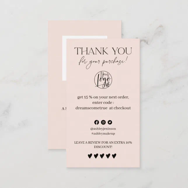 Review Simple black and pink order thank you Business Card | Zazzle