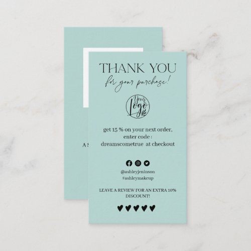 Review Simple black and teal order thank you Business Card