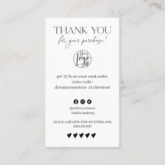 Review Simple black and white order thank you Business Card | Zazzle