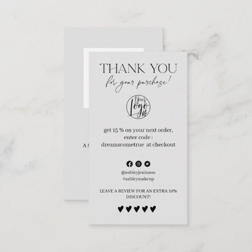 Review Simple light gray order thank you Business Card