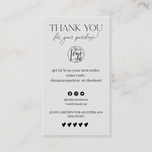 Review Simple light gray order thank you Business Card