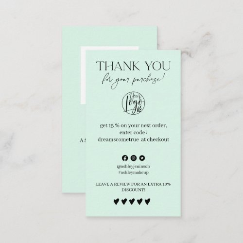 Review Simple mint green order thank you Business Card