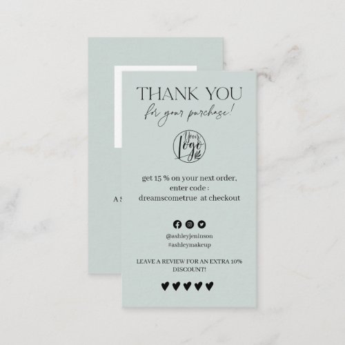Review Simple sage green order thank you Business Card